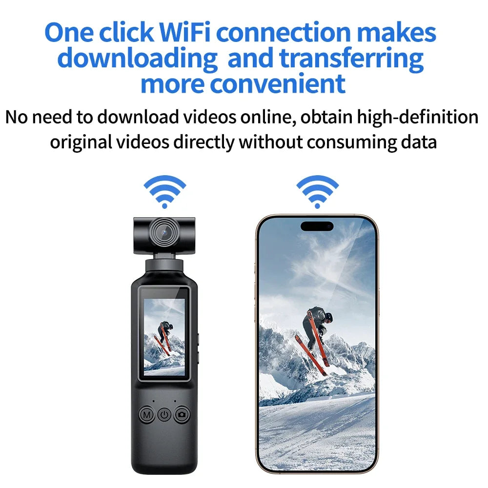 Portable 4K/2K video camera, rotatable lens charging action camera, travel and party recorder, outdoor sports Vlog camera