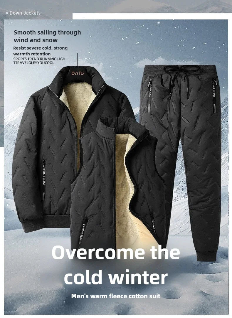 Men's Winter 1-3Pc Tracksuit Set Warm Thickened Jacket Pants Vest Matching 3pcs Fashion Casual Loose Fleece-Lined Outfit For Man