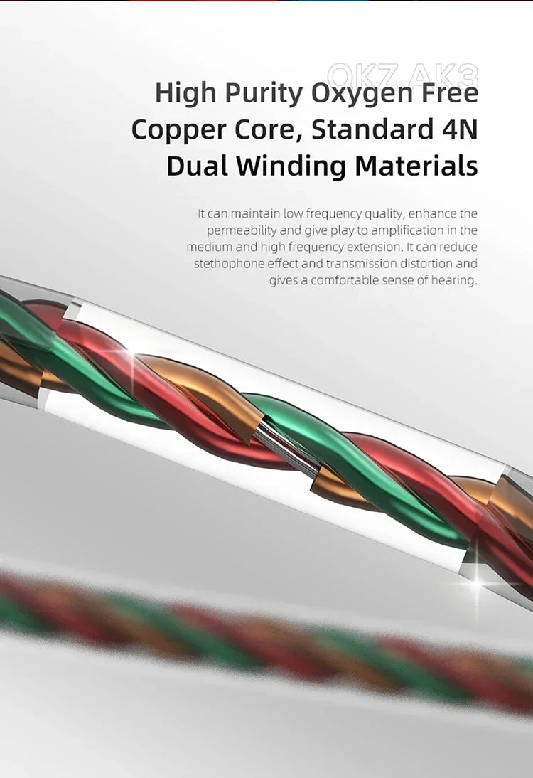 QKZ AK3 FiLe Wired Earphone Microphone HiFi Music Monitor Bass Headphones Noise Cancelling Headset for Sport  Gaming Accessories