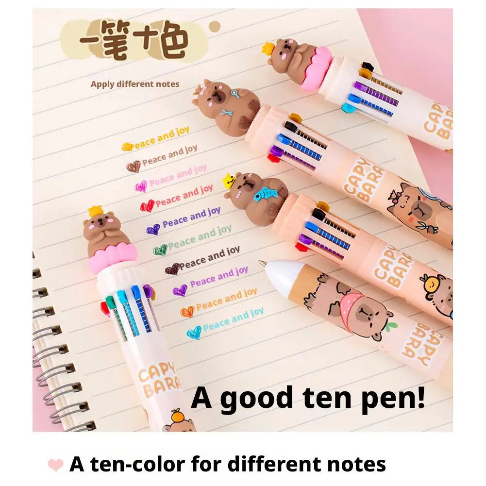 Kawaii Capybara Multicolor Pen 0.5mm Colorful Ink Pen Cute Cartoon Ballpoint Pen School Office Supplies Student Stationery Gifts