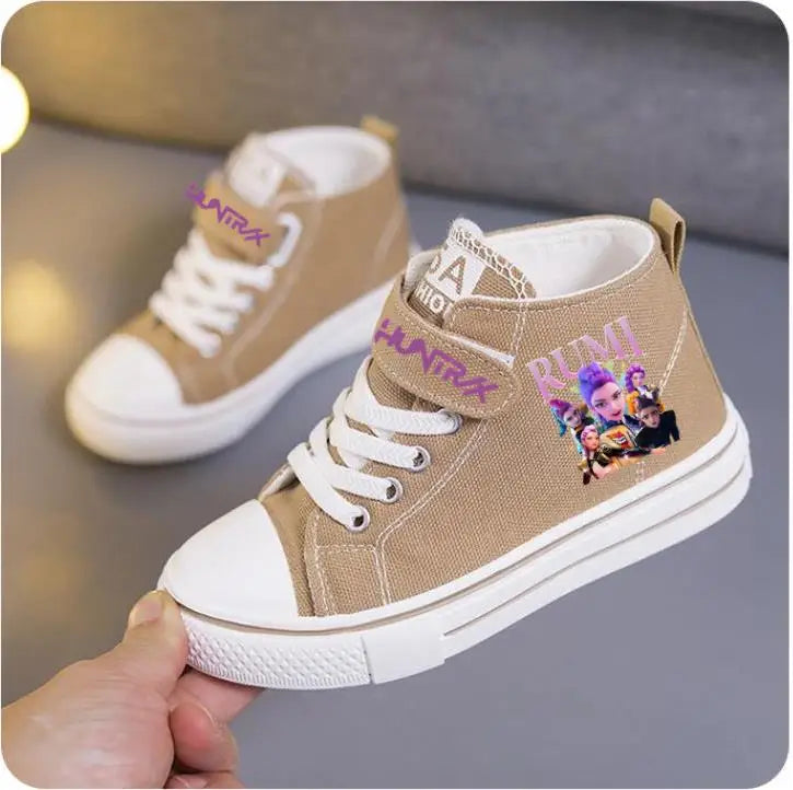 New KPop Demon Hunters Rumi Children's Canvas Shoes For Girls Boys High Top Shoes  Kids Sneakers Casual Tennis Shoes 23-36 Size