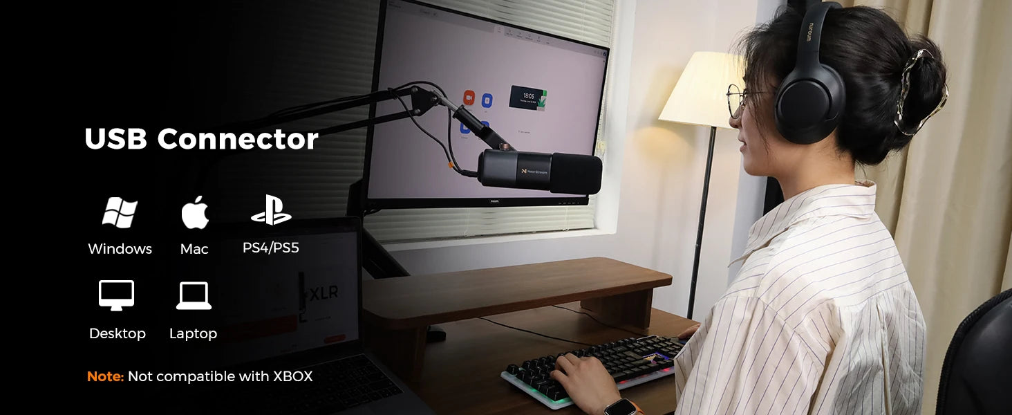 NearStream USB XLR Dynamic Microphone Boom Arm Professional PC Mic for Gaming Studio Set Podcast Recording Streaming Microphone