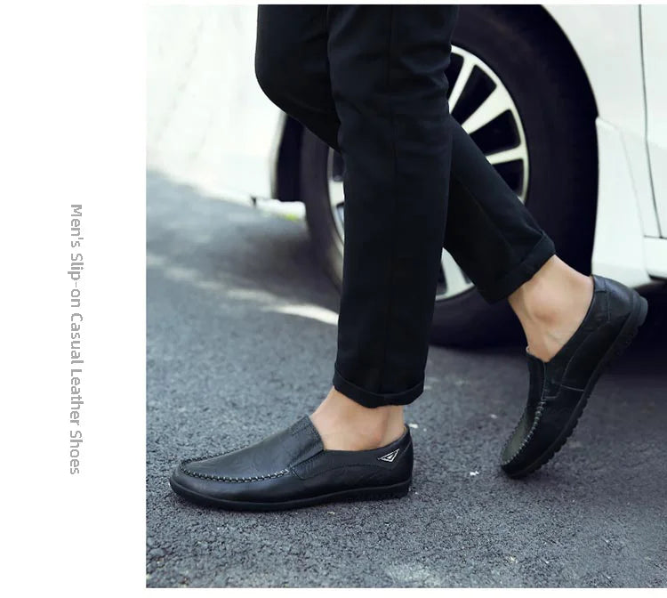 CLOHOO Men's Handmade Casual Loafers Anti-Slip Comfortable Slip-On Driving Comfortable Leather Shoes