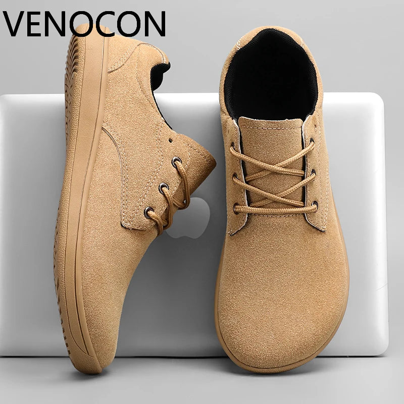 VENOCON Barefoot Men's Sneakers Wide Ball Toe Box Nose Feet Minimalist Cow Suede Leather Upper Casual Shoes Footwear For Man