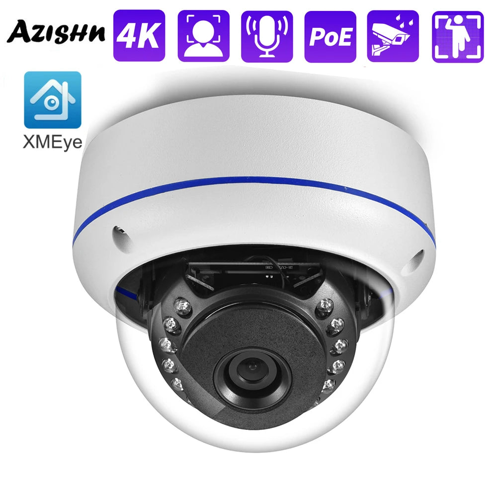 XMEYE IMX415 IMX335 IMX307 4K 8MP 6MP 3MP 2.8mm Wide Angle POE Vandalproof Audio IP Camera Face Detection Dome 15IR CCTV Camera