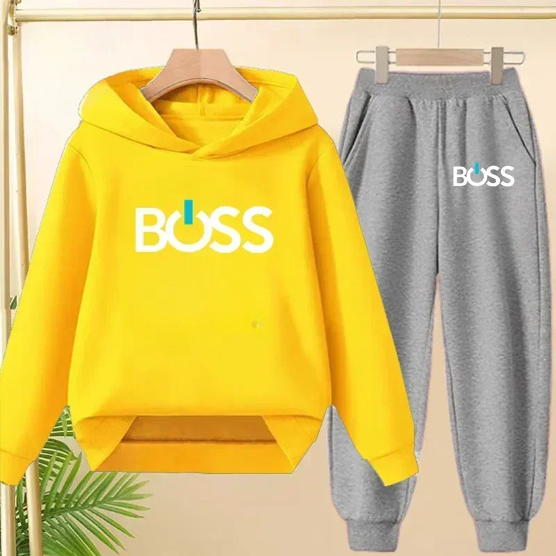 Spring Autumn Children Clothes Leisure Letter Print 2pcs Hoodie+Pants Tracksuits 3-13 Years Boys Girls Outfits Streetwears