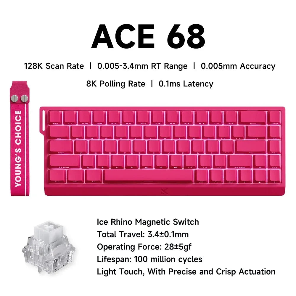 MCHOSE ACE68 Magnetic Keyboard 0.125ms 128K Sampling Rate Wired Mechanical ACE60 Pro for Gaming 0.01mm RapidTrigg 8000Hz SOCD/Rs