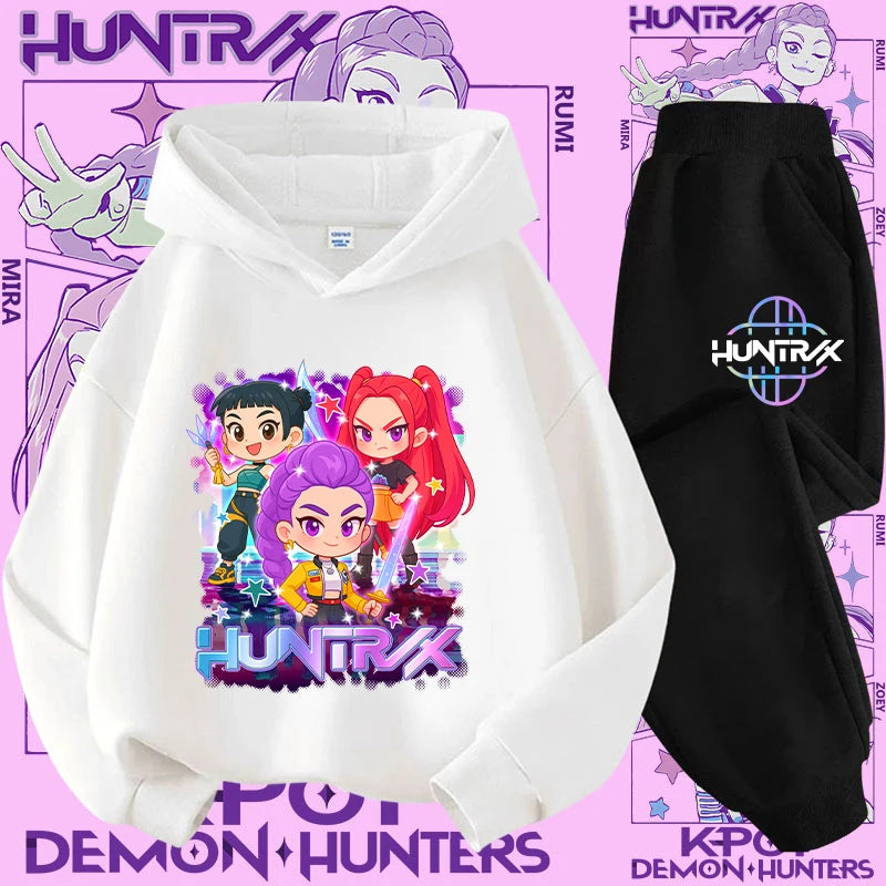 K-pop Demon Hunter New Children's Hoodie Set - Cute Girls' Casual Top for Kids,Boys' Sports Shirt with Cartoon Print-2-Piece Set