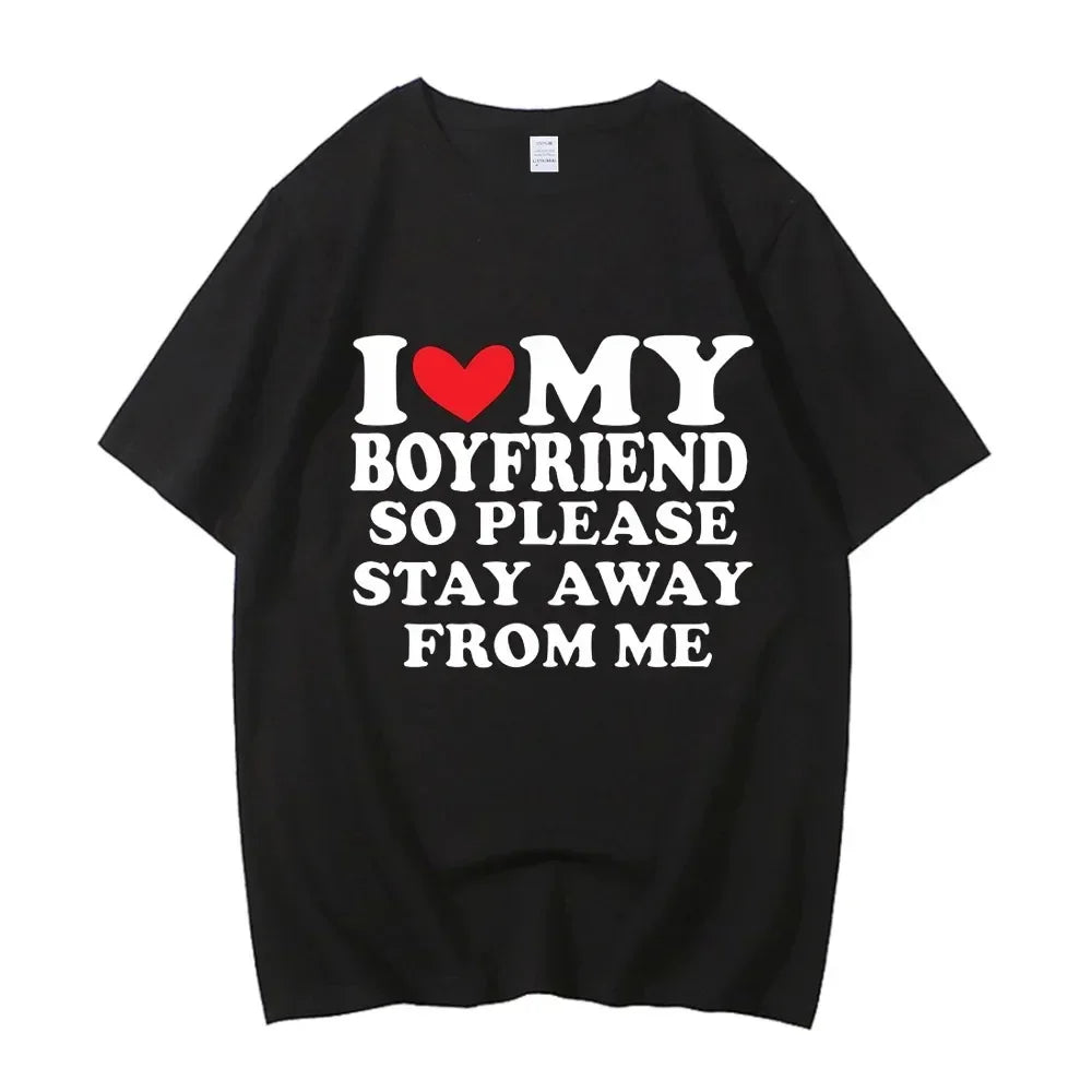 I Love My Girlfriend Printed T-shirt Women's Casual Round Neck Short Sleeve Summer Women's Clothing I Love My Boyfriend Graphic