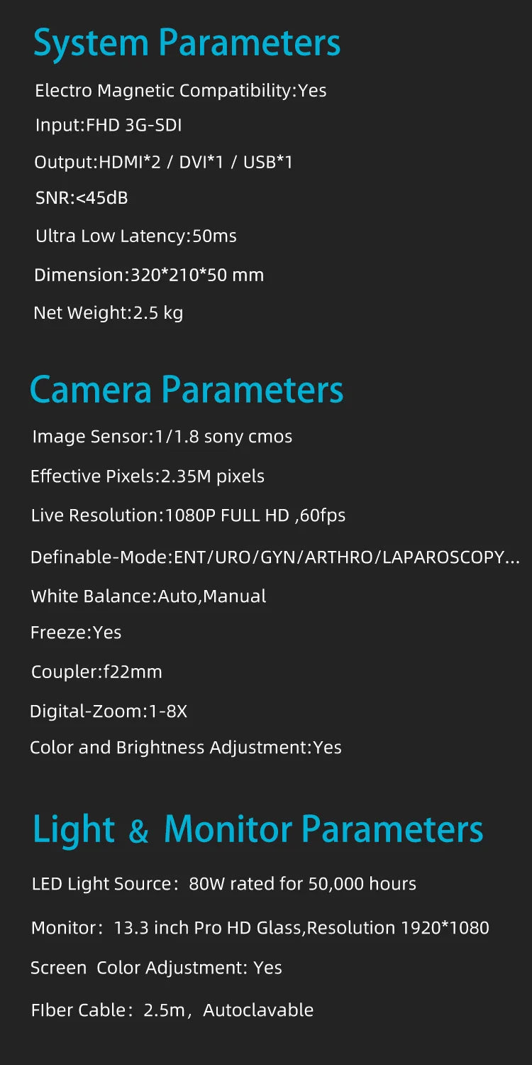 Medical Full HD Endoscope Unit Endoscopic Camera System Endoscopy Equipment With LED Light Source For ENT Surgical Visualization