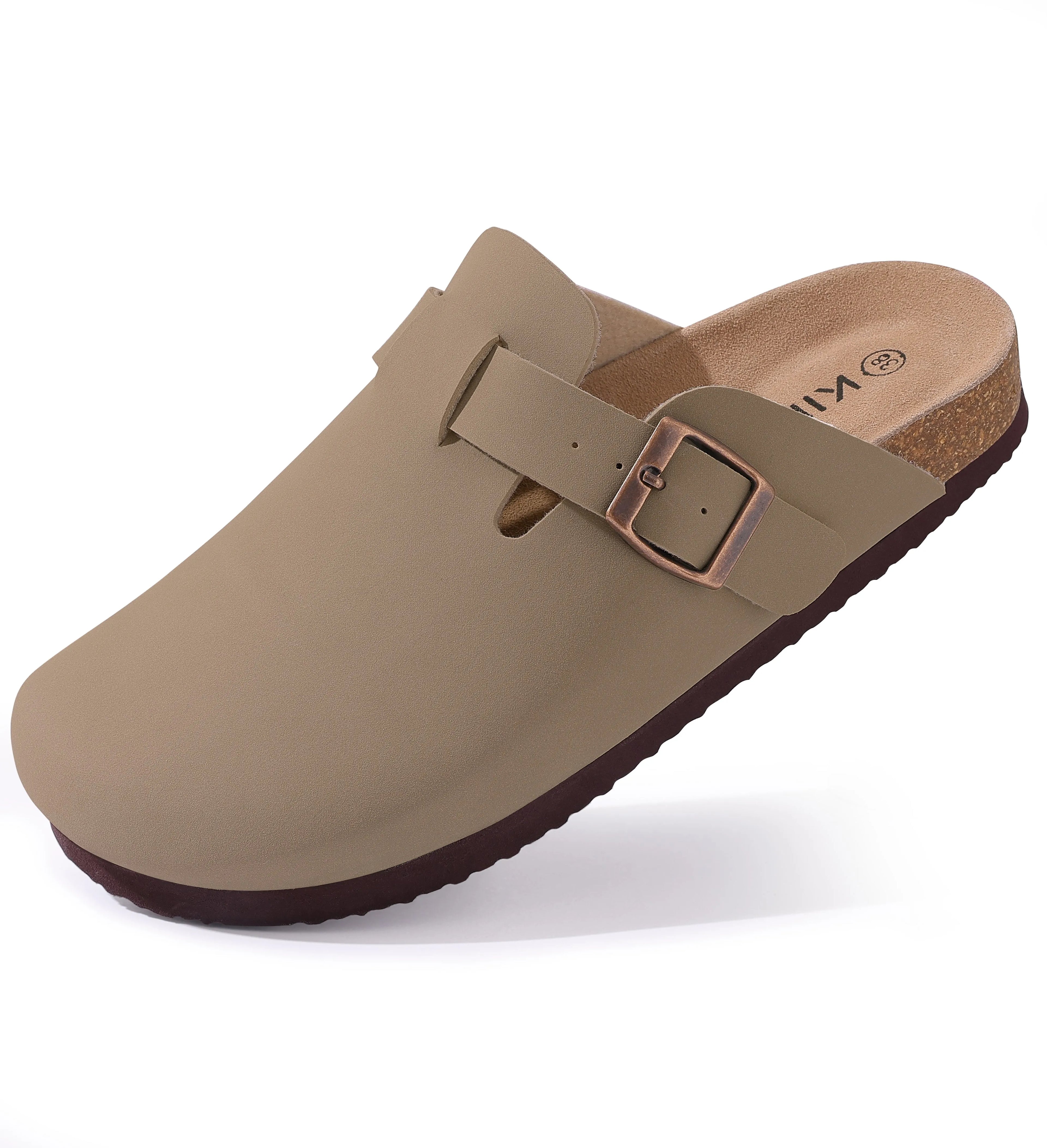 Kidmi Men Clogs Slippers New Suede Clogs For Women Summer Vacation Cork Clogs Slippers Nonslip Casual Home Slipper Double Buckle