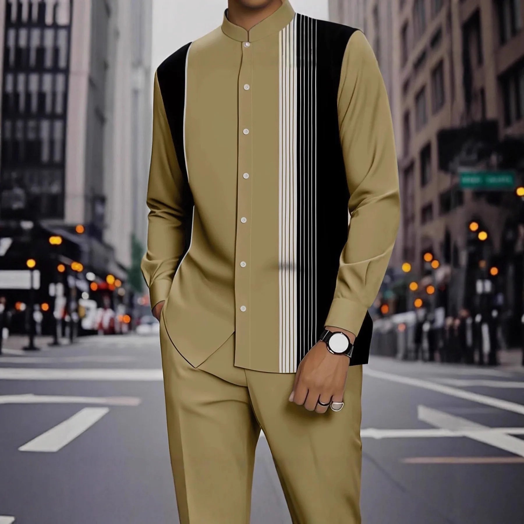 Men's Formal 2Pc Matching Suit Autumn New Long Sleeve Shirt Pants Fashion Business Casual Trendy Tailored Comfortable Outfit