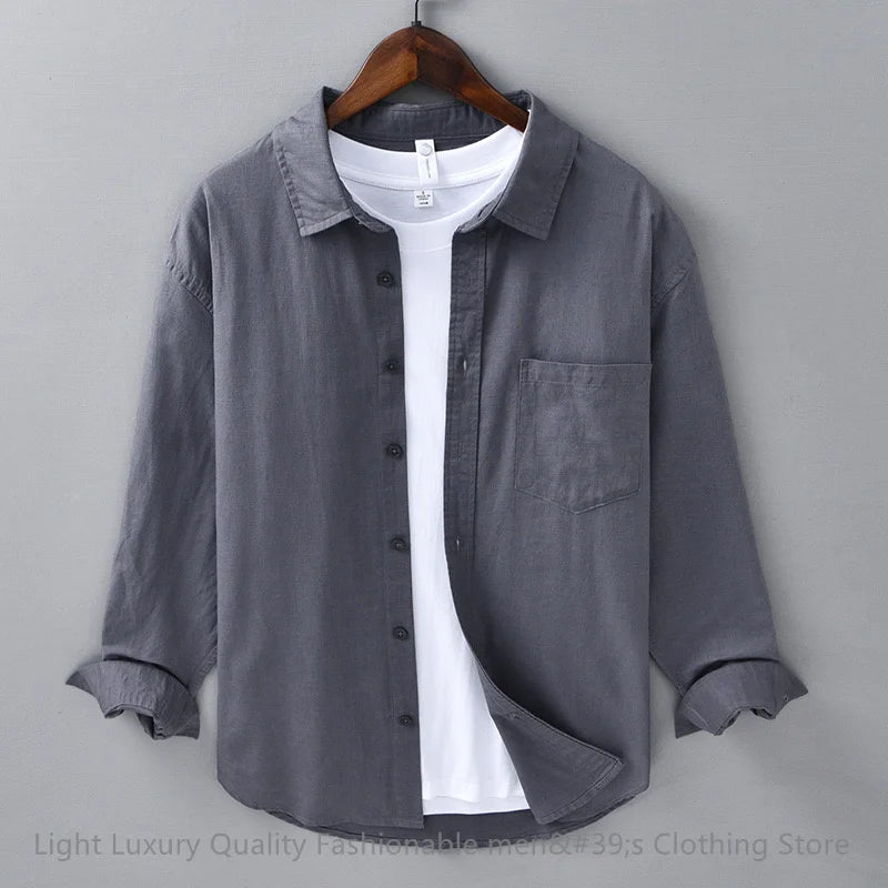 11-color men's shirt linen long-sleeved shirt business leisure men's top outdoor shopping loose large size XS-6XL size