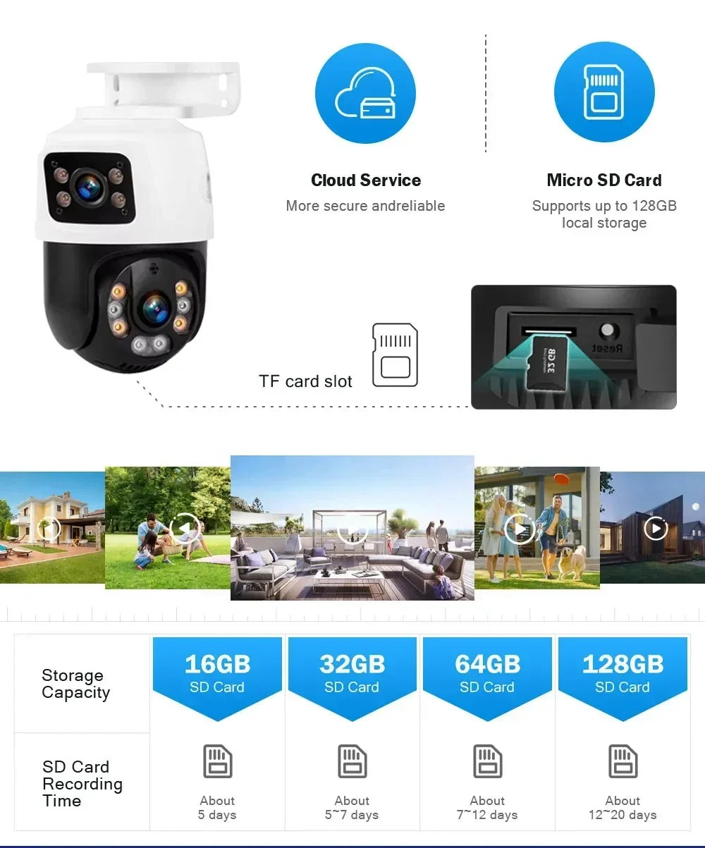 8MP 4K Dual Lens POE IP Camera PTZ Dual Screens Smart Home 360° Wired Video Surveillance IP Camera Motion Detection CCTV ICsee