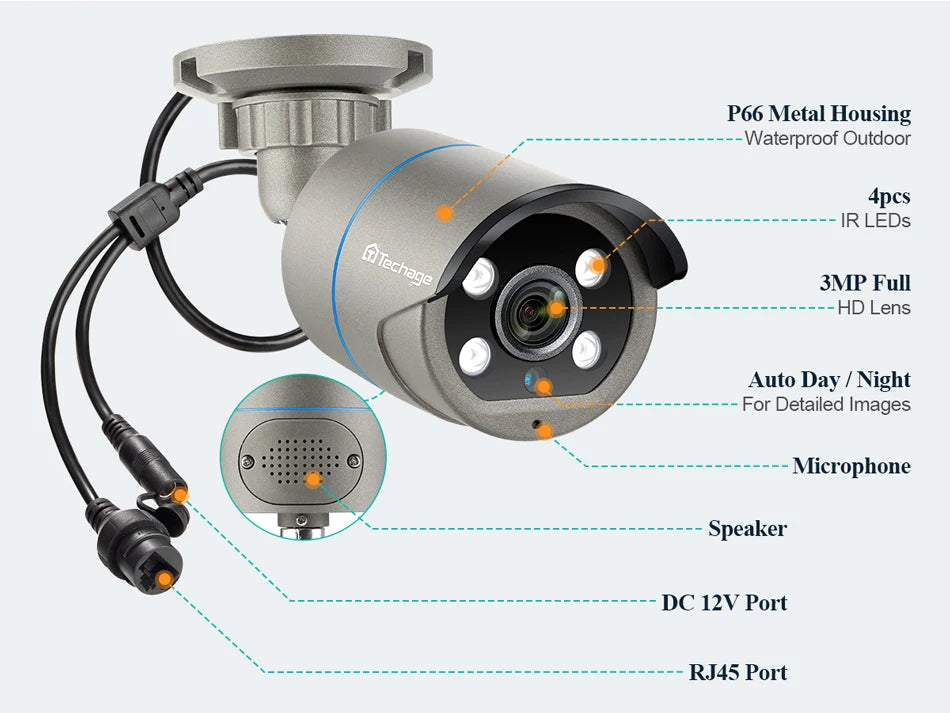 Techage 4MP 5MP 4K Security Metal POE IP Camera H.265 Outdoor Two Way Audio Video Surveillance AI IP Camera for NVR System