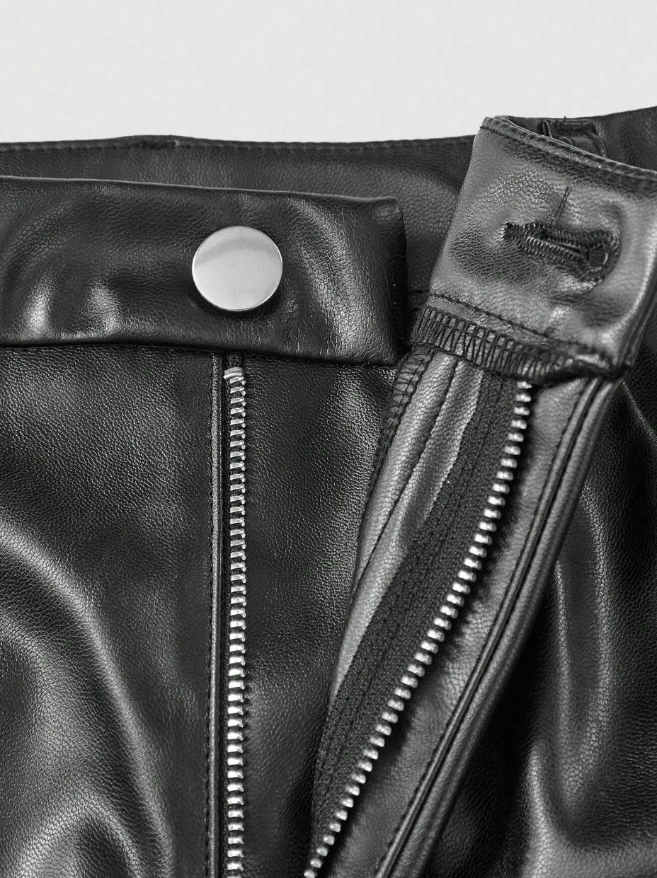 Womens casual elegant vacation solid color directional PU high-end synthetic leather European and American pants