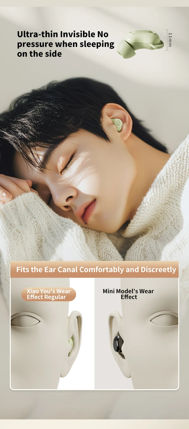 Xiaoyou In-Ear Bluetooth Headphones with Active Noise Cancellation, Specialized for Sleep