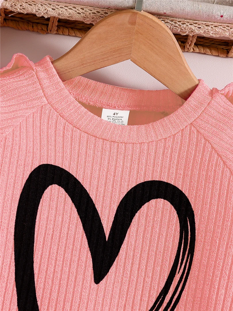 Spring and Autumn children fashion sports set girls sweater + casual pants two-piece girls cartoon heart printed clothing