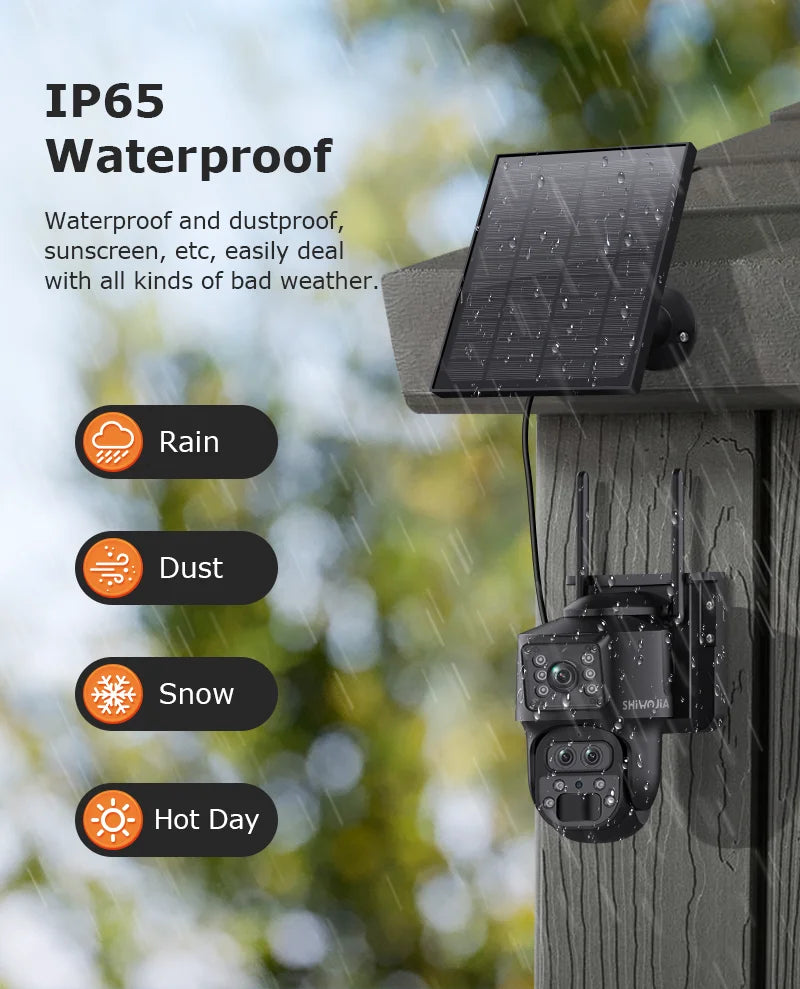 SHIWOJIA 15X ZOOM Solar Camera 4G 12MP Three Lens 360° View 5W Solar Panel Security Outdoor PTZ IP Camera 7800mAh Battery UBOX