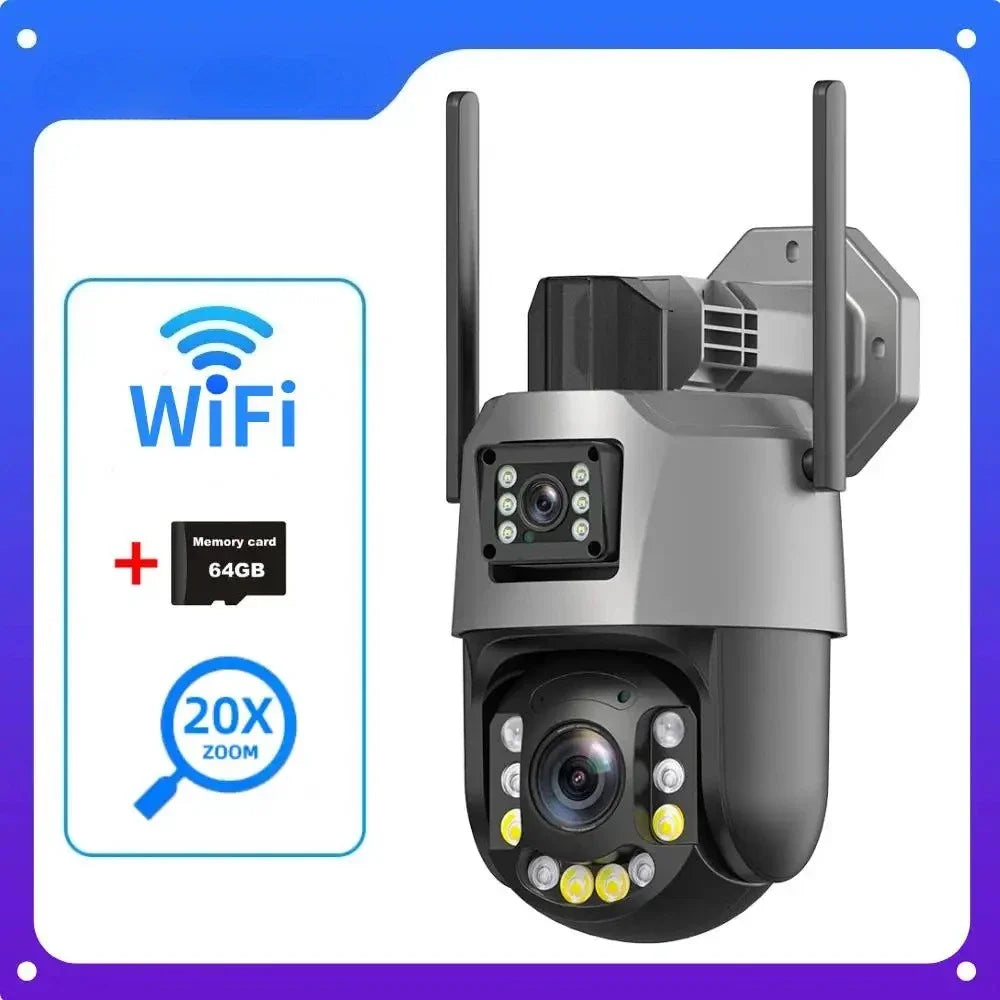 8MP 50X Zoom PTZ Camera Wifi Dual Lens 4K 20X Outdoor Surveillance Camera 393ft Ultra Long IR Vision Distance ONVIF Security