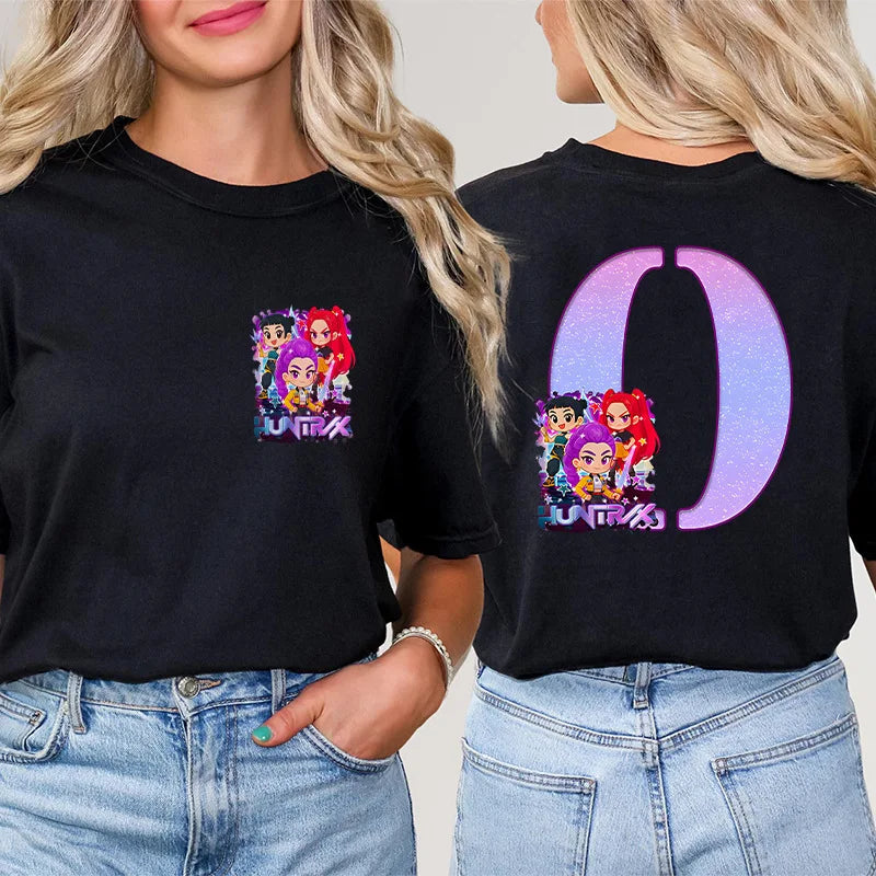 Fashion A-Z 26 Letter T-Shirts Kpop Demon Hunters Graphic Aesthetic Clothing Women T-Shirt Harajuku Female Clothing Y2k Tops