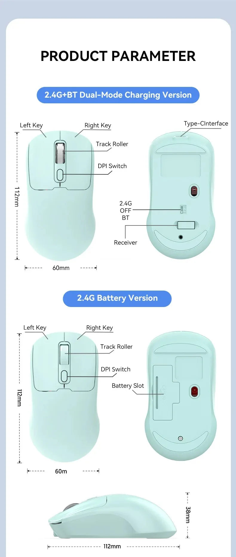 Dual Mode Bluetooth 5.4 Mouse 2.4G Wireless Mouse Rechargeable Slient Mouse Gaming Mouse Ergonomic Mice for PC Laptop Macbook