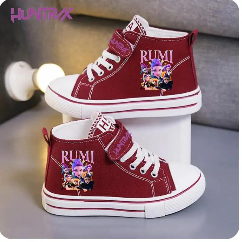 New KPop Demon Hunters Rumi Children's Canvas Shoes For Girls Boys High Top Shoes  Kids Sneakers Casual Tennis Shoes 23-36 Size