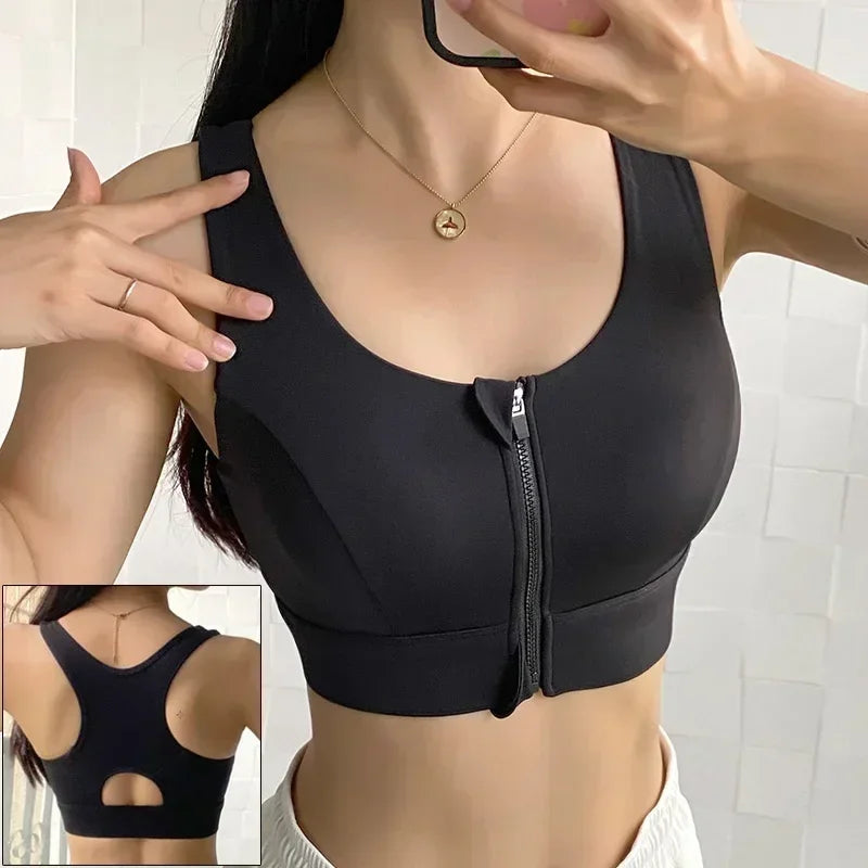 Cloud Hide Front Zipper Sports Bra Women Underwear Push Up Yoga Crop Top Bras Solid Athletic Vest Gym Fitness Shirt Sportswear