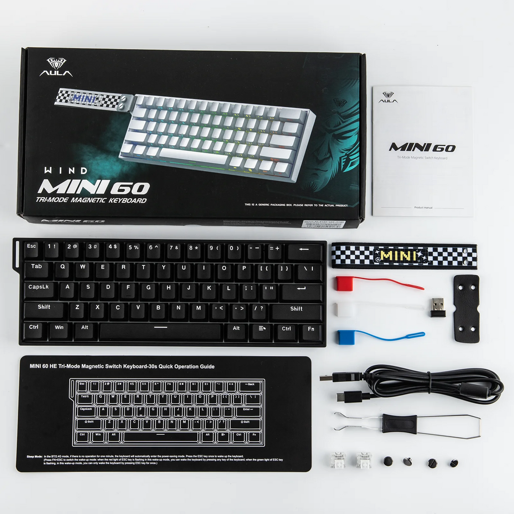 AULA MINI60 HE MAX 60% ANSI US Layout Wired/BT/2.4Ghz Wireless Hall Effect Mechanical Gaming Keyboard 8K Hz Polling for WIN/Mac