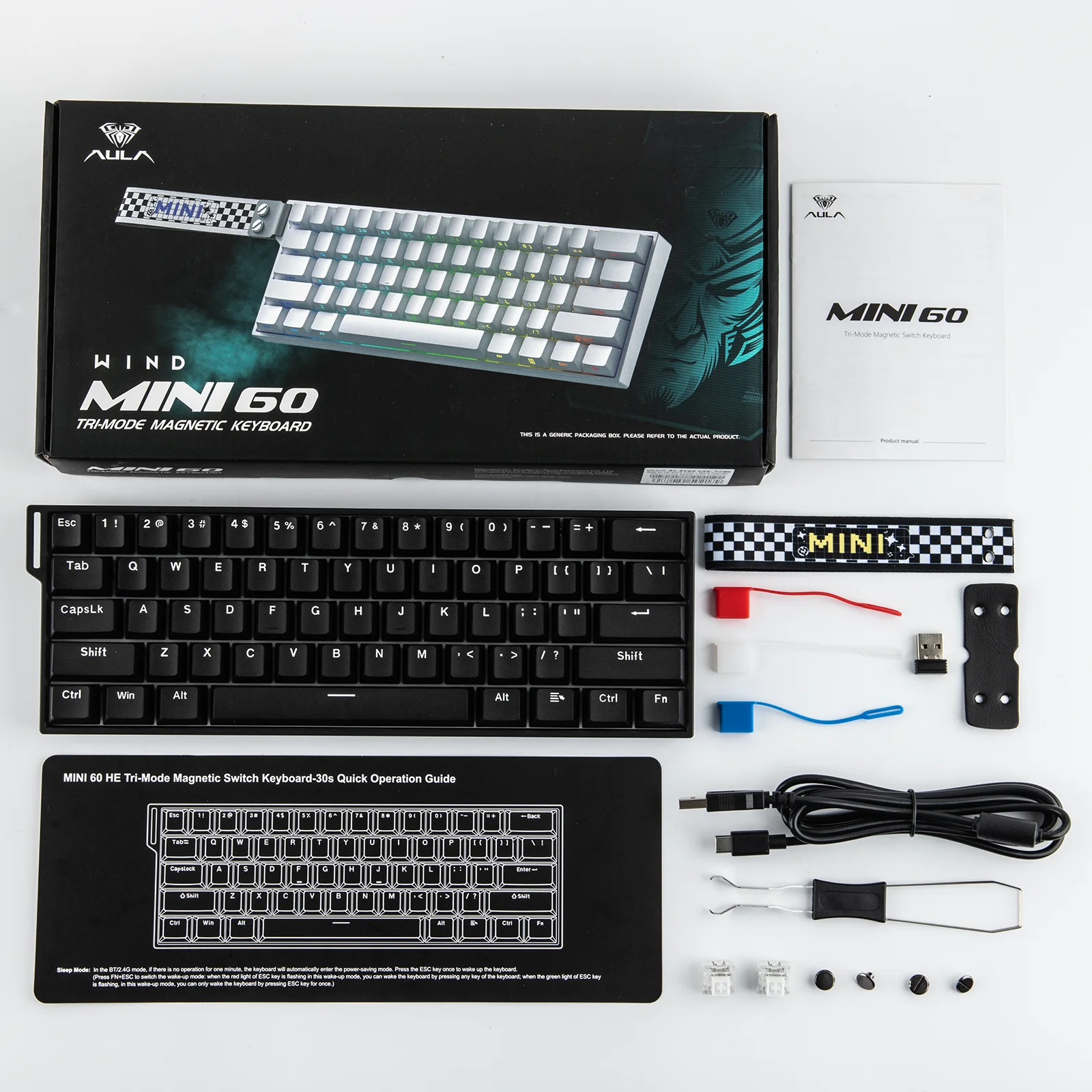 AULA MINI60 HE MAX 60% ANSI US Layout Wired/BT/2.4Ghz Wireless Hall Effect Mechanical Gaming Keyboard 8K Hz Polling for WIN/Mac