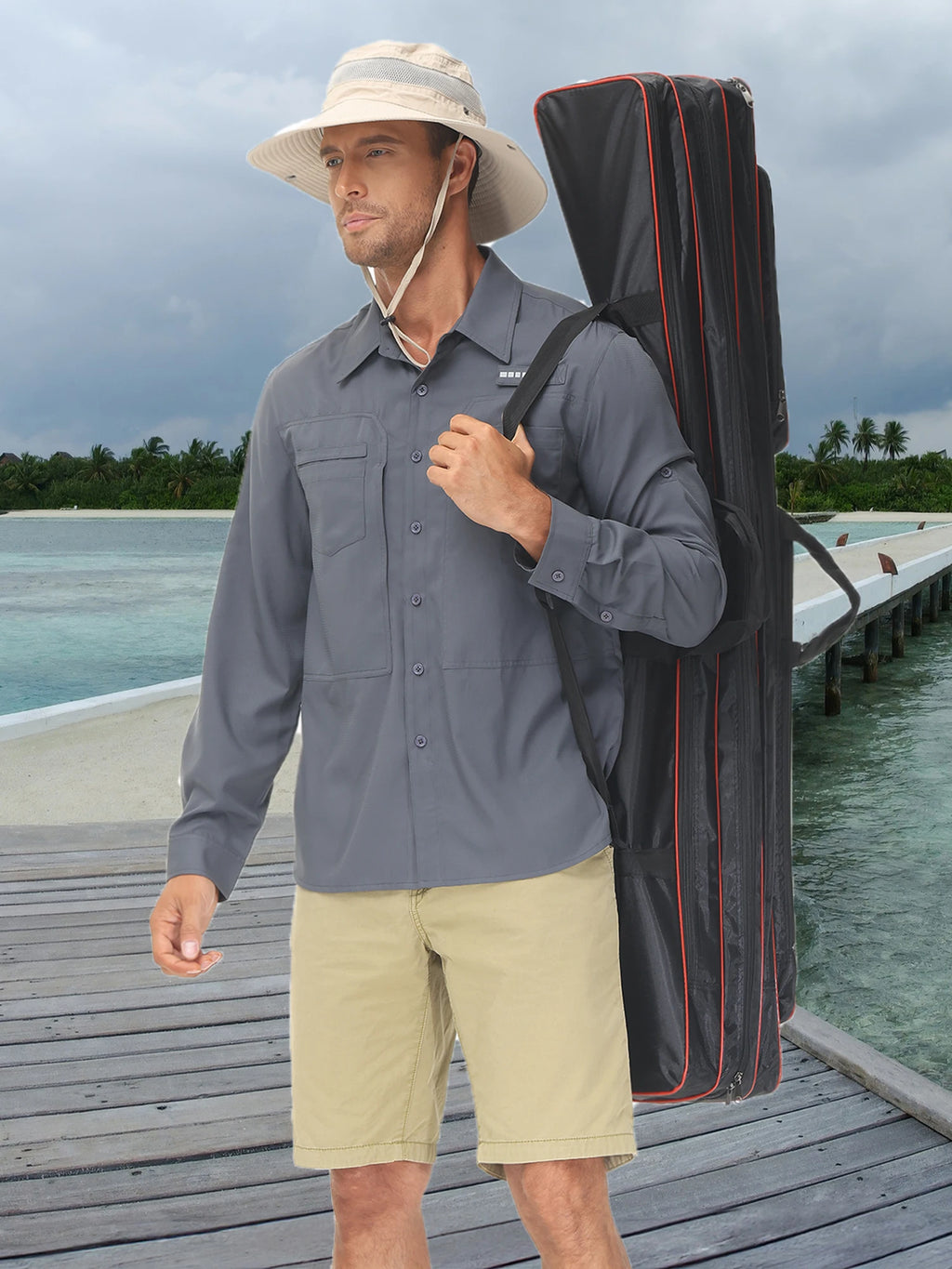 Summer Men's UPF 50+ Casual Long Sleeve Fishing Shirts, Lightweight Tactical Button Down Shirt with Breathable Back Mesh