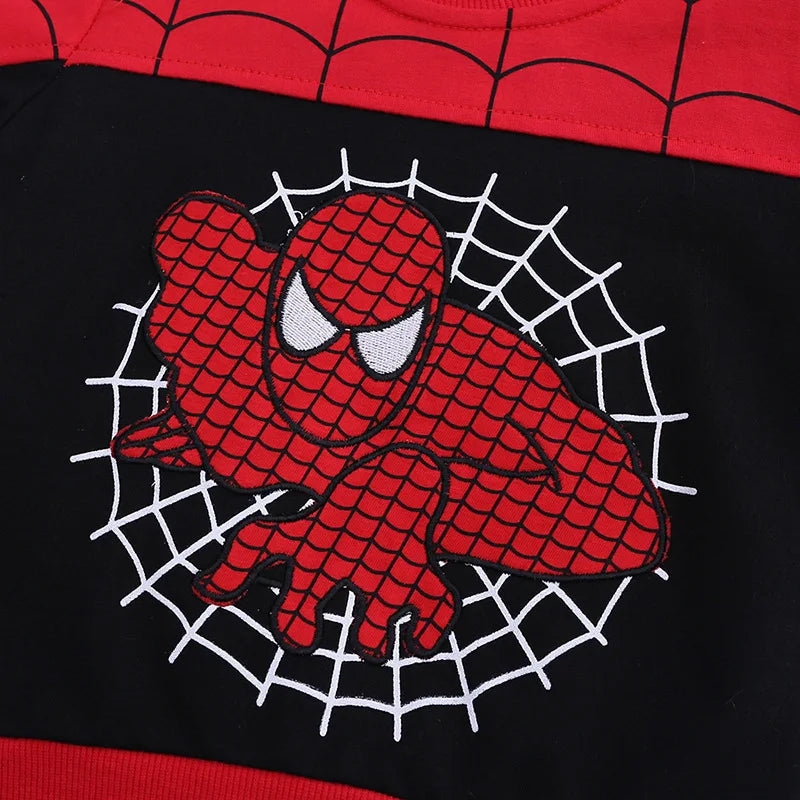 3pcs Cartoon Print Spiderman Cosplay Costume Autumn Kids Boys Sleeveless Hooded Vest +T Shirt+Pant Tracksuit Children Outfits