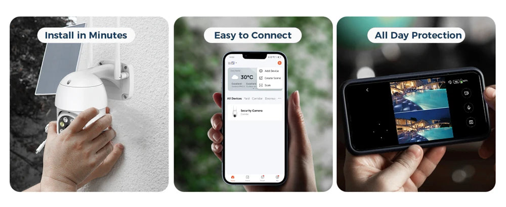 Tuya Smart Life APP 3MP WiFi Battery Solar Motion Tracking Site Patrol PIR Surveillance Security Outdoor PTZ Color Light Camera