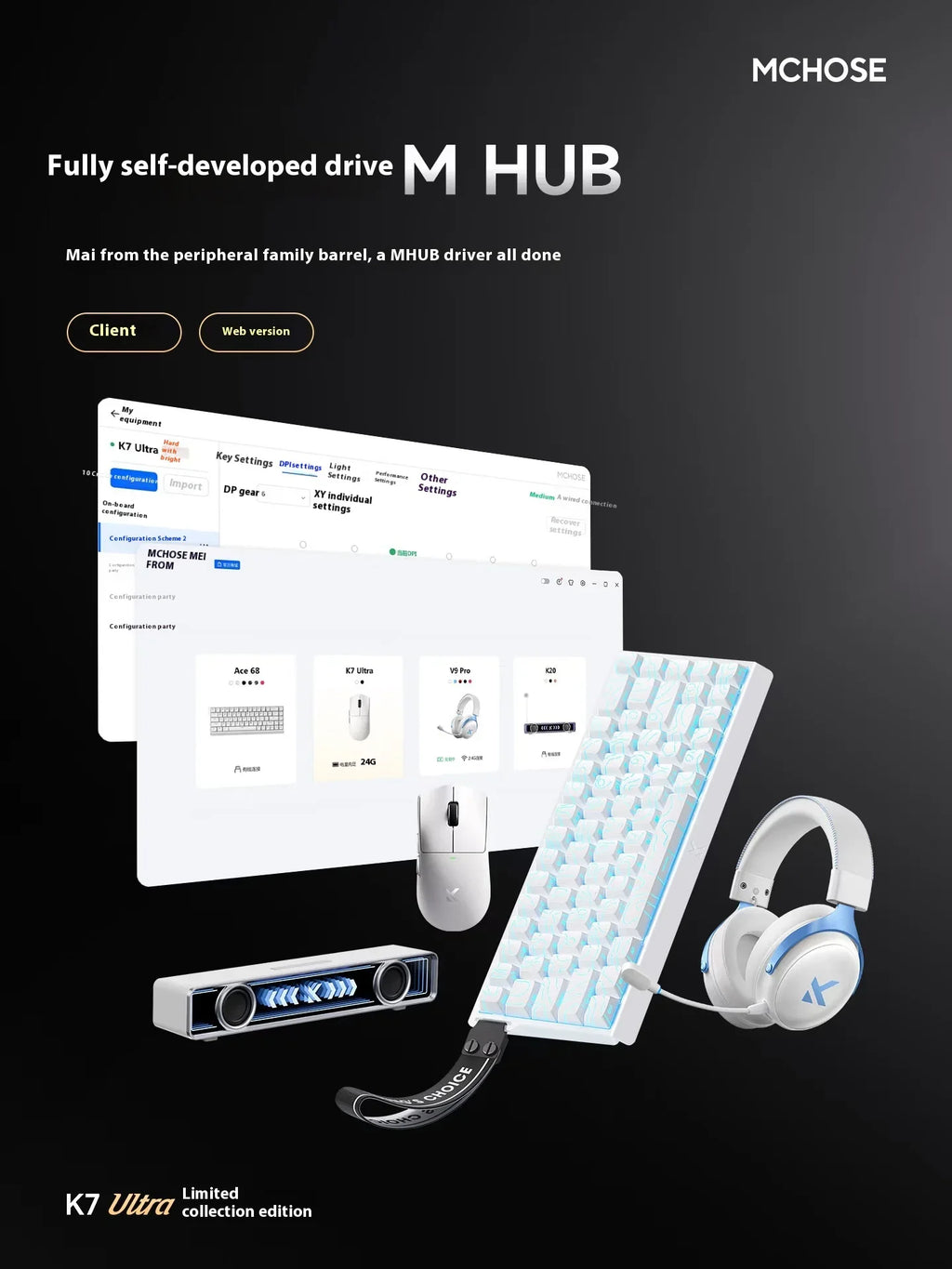 MCHOSE K7 Ultra Gaming Mouse PAW3950 Magnetic Wireless Charging Dual 8K Wired wireless Bluetooth connection Esports office