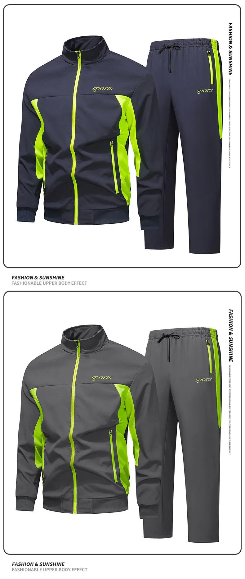 Men's Sports 2pcs Tracksuit Set Autumn Winter Long Sleeve Zip-Up Hoodie Jacket Tracksuit Fashion Casual Loose Workout Outfit