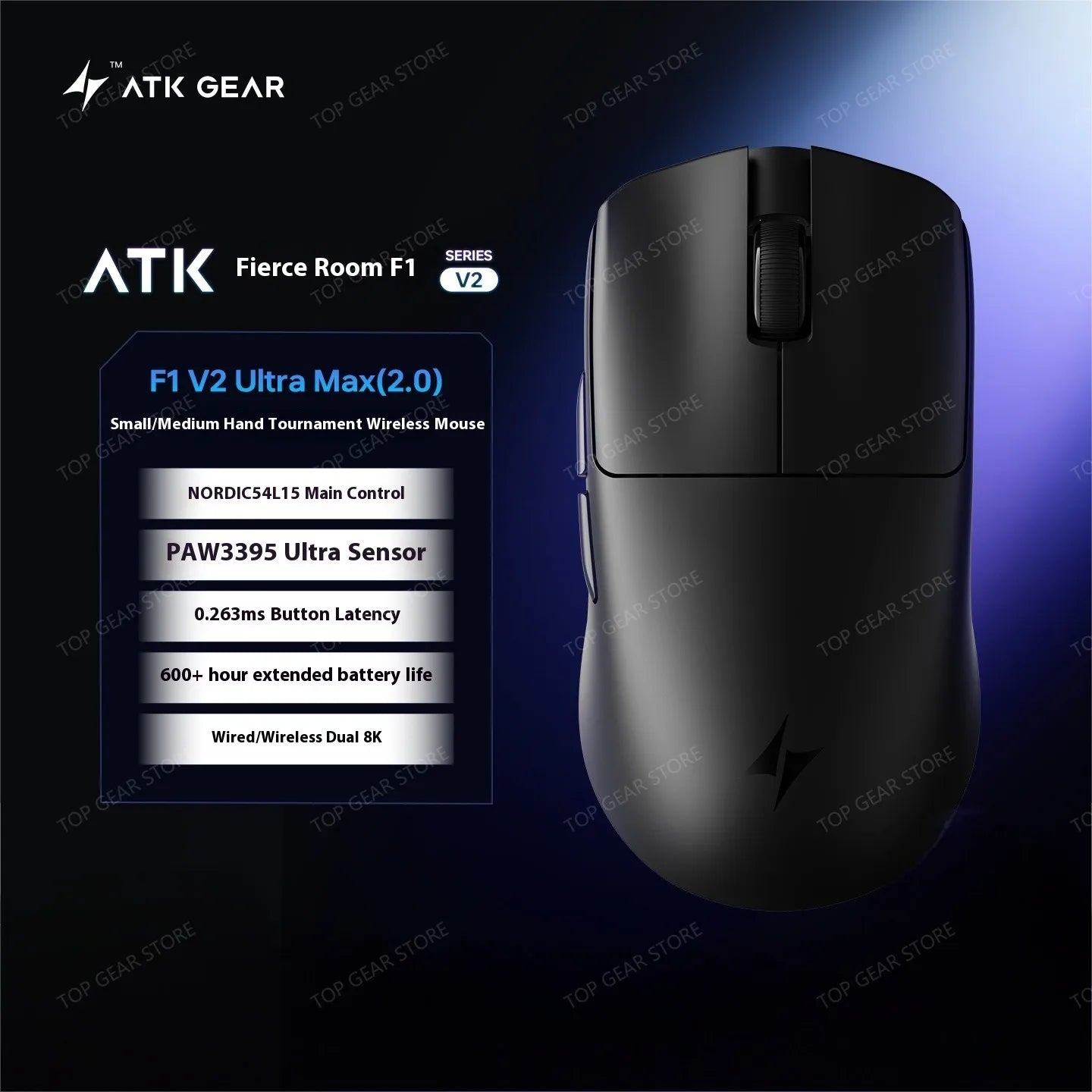ATK F1 V2 Ultra MAX Gaming Mouse Wireless Tri-mode PAW3950 Double 8k Lightweight Ergonomics Esports Mouse Custom PC Accessory