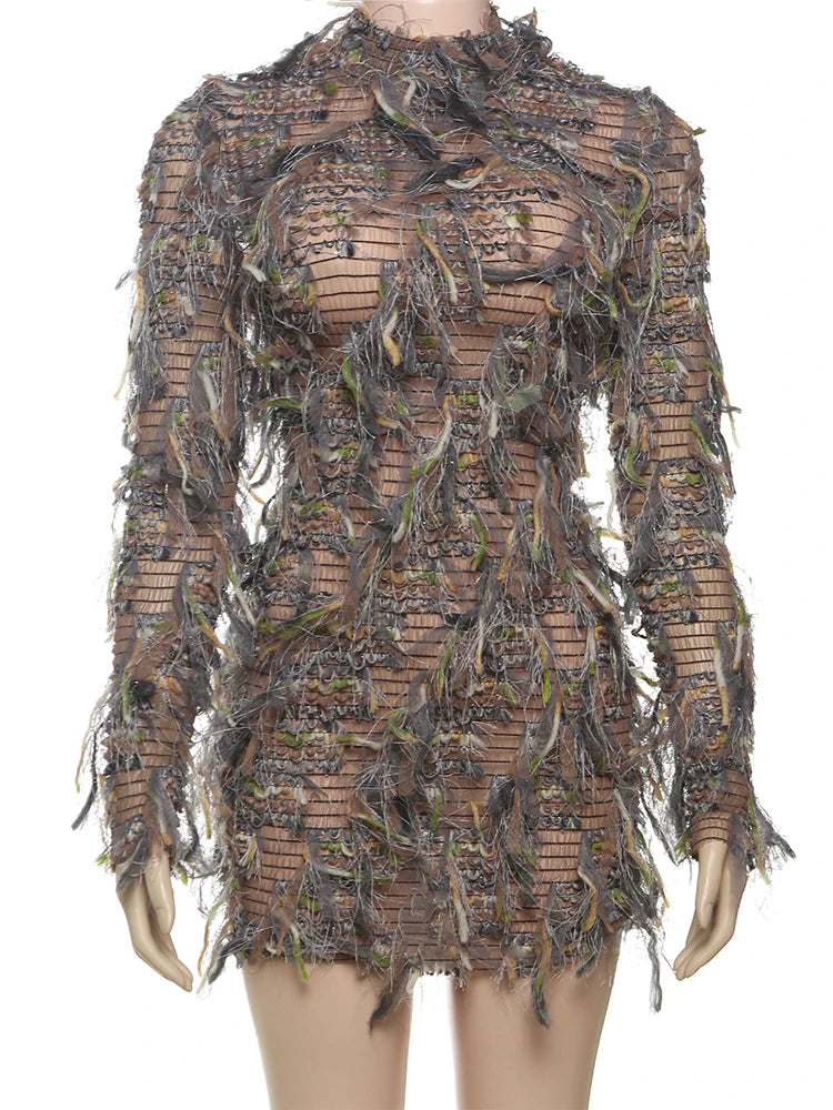 kliou Stacked Pleated Women Mini Dress 2024 New Stunning O-neck Body-shaping Patchwork Vestidos Female Attractive Party Frock