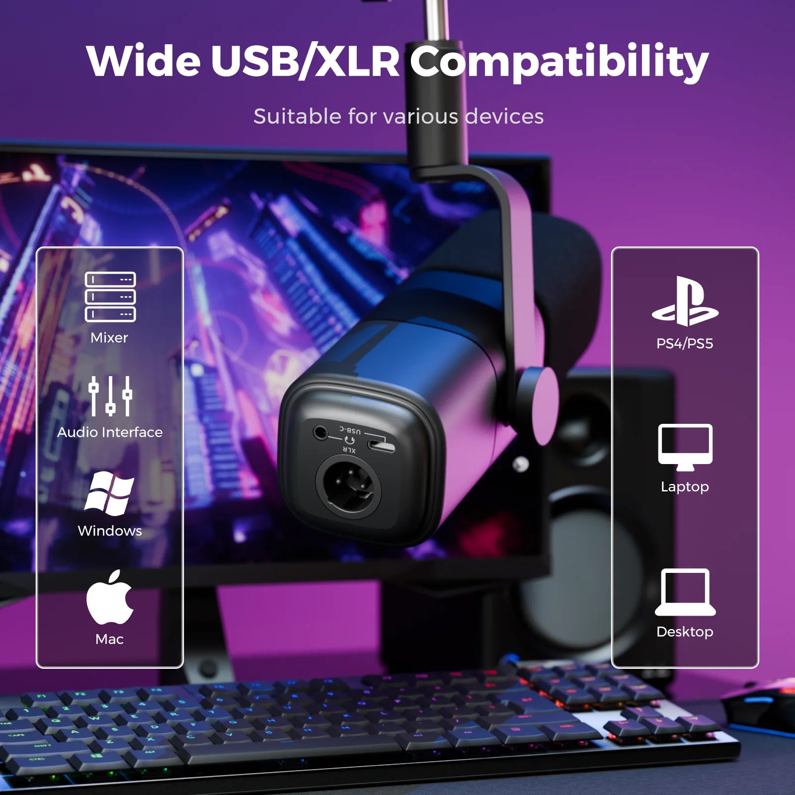 NearStream USB XLR Dynamic Microphone Boom Arm Professional PC Mic for Gaming Studio Set Podcast Recording Streaming Microphone