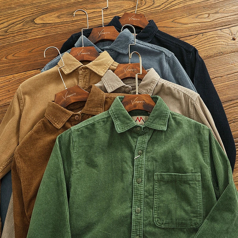 Heavy chunky high pit chunky strip vintage corduroy long sleeve shirt men's autumn cotton cargo shirt jacket