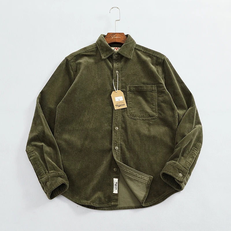 Heavy chunky high pit chunky strip vintage corduroy long sleeve shirt men's autumn cotton cargo shirt jacket