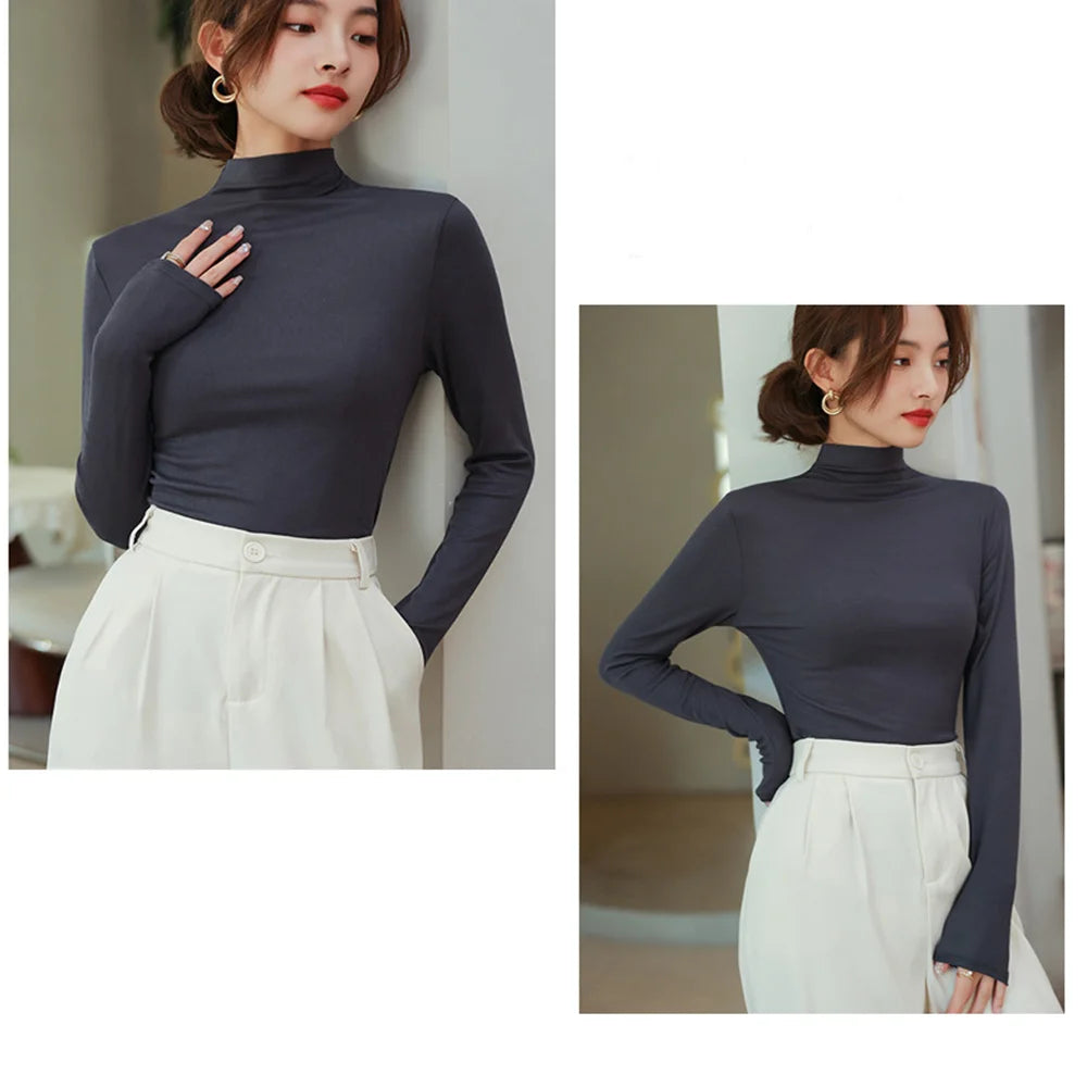 1pcs Half Turtleneck Modal Bottoming Shirt Women Autumn Winter New Inner Wear Fashion Slim Thickened Long Sleeve Top Pullover
