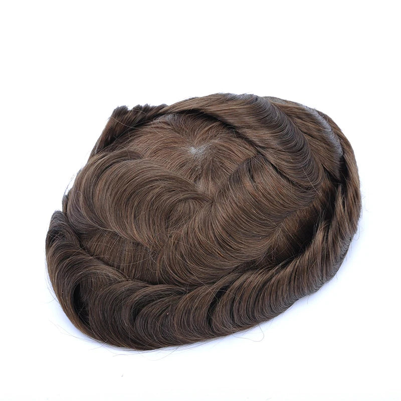 Topunique Full Swiss Lace 90% Light to Medium Light Men Toupee Capillary Prothesis Hair Piece For Men Hair Replacement System
