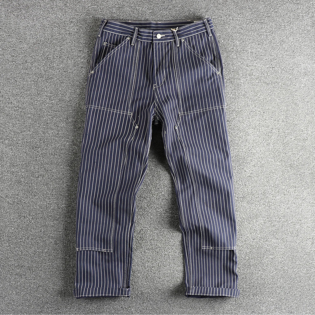 May Khaki heavy chunky overalls dyed blue striped straight trousers men's reproduction trend primary color pants