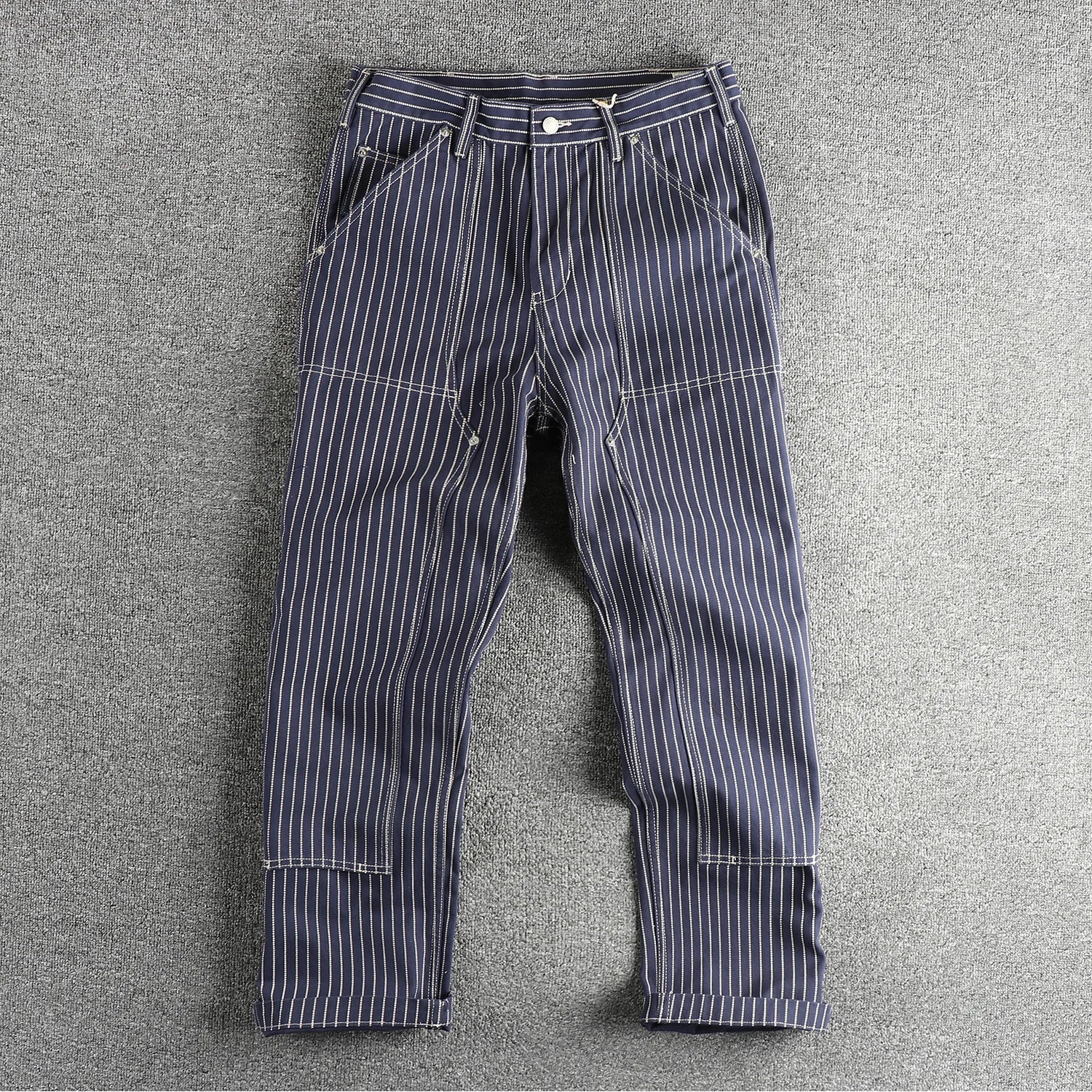 May Khaki heavy chunky overalls dyed blue striped straight trousers men's reproduction trend primary color pants