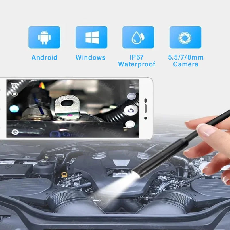 3 In 1 Automotive Boroscope Camera 1080p HD 8mm Industrial Inspection Endoscope Camera Pipeline Car Engine Probe For OTG Android