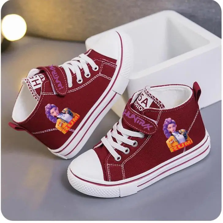 New KPop Demon Hunters Rumi Children's Canvas Shoes For Girls Boys High Top Shoes  Kids Sneakers Casual Tennis Shoes 23-36 Size