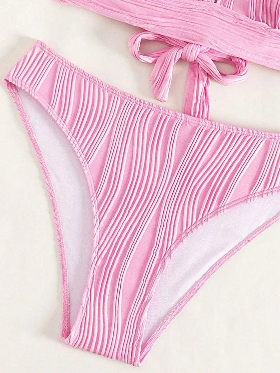 2025 Wrinkled Crinkled Bikini Women Swimwear Female Swimsuit Two-pieces Bikini Set High Cut Bathing Suit Swim Beach Wear Lady