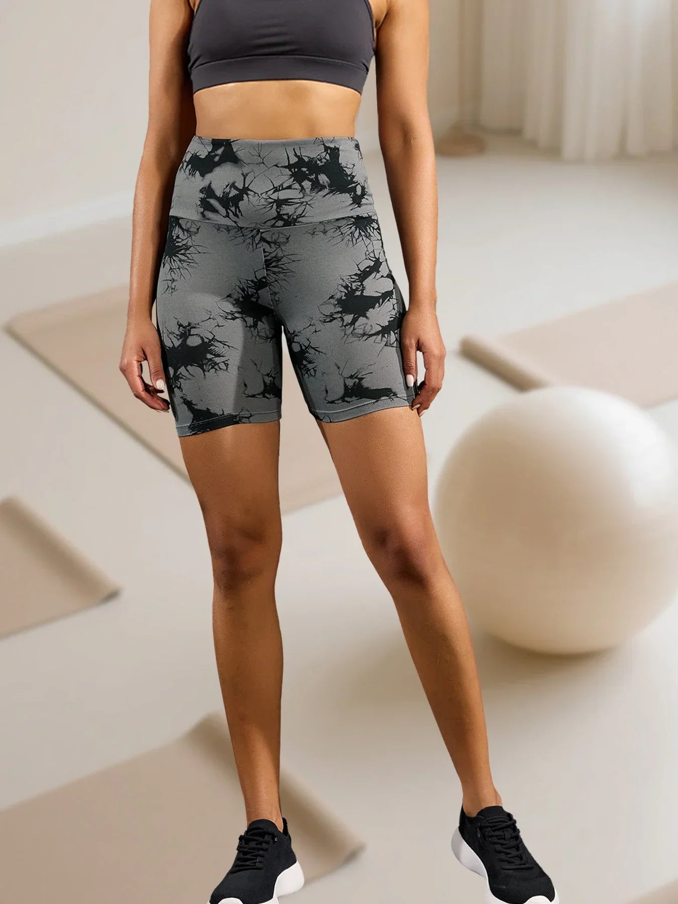 Super Soft High Waisted Tie Dye Print Sport Biker Shorts for Women No See Running Yoga Athletic Push Up Gym Shorts