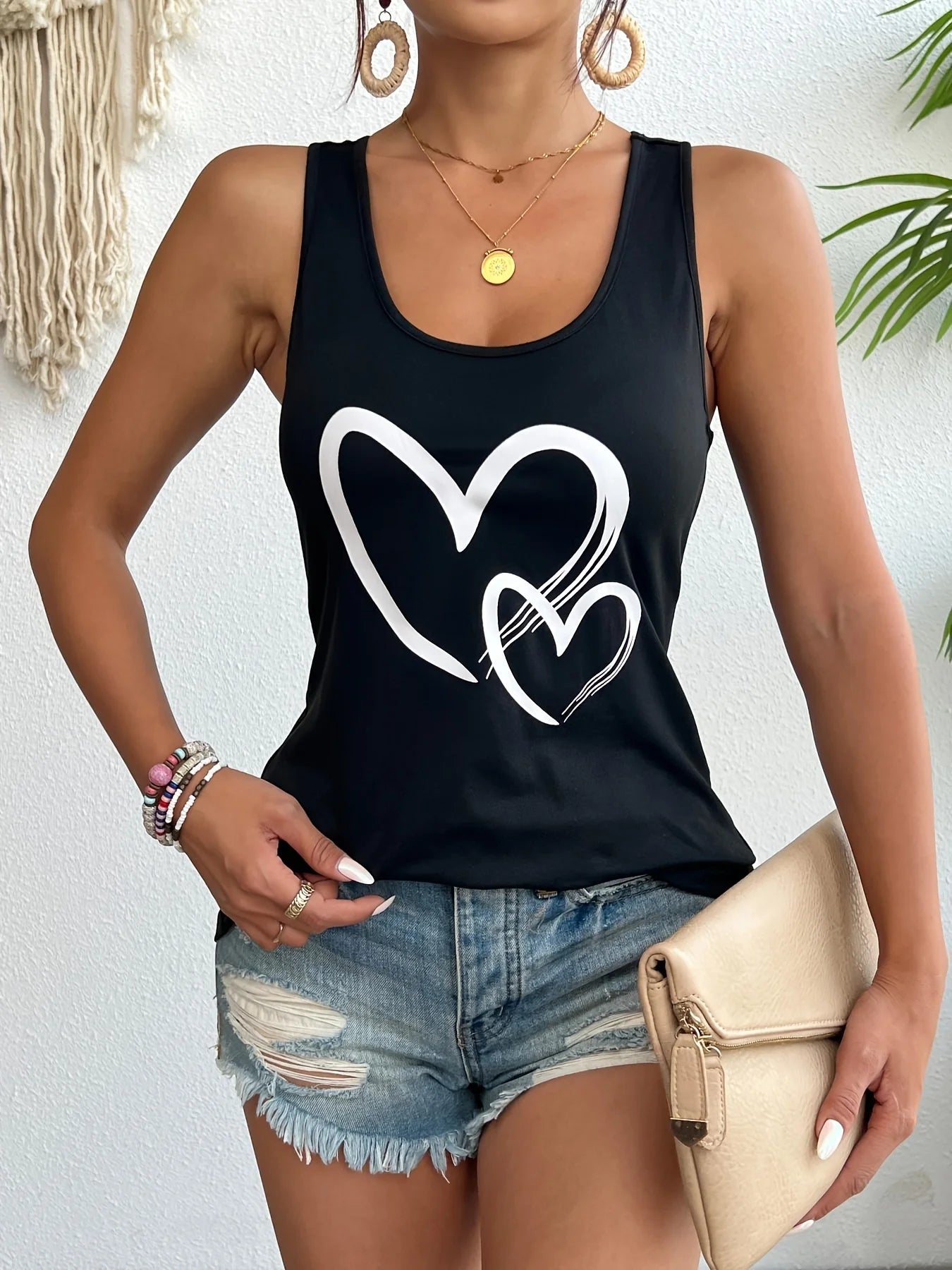 printed Summer women's loose and personalized dream catcher mesh printed vest top T-shirt comfortable sleeveless