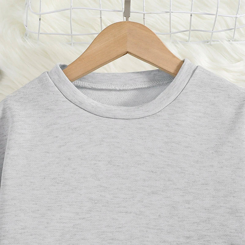 Spring Autumn Kids High Quality Clothes Sets For Girls Solid Color Cropped Top And trousers Brief Causal Style Loose Comfortable